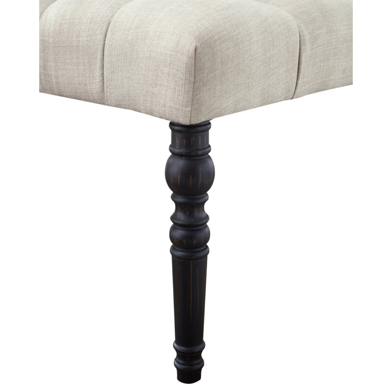 Leviton Fabric Tufted Turned Leg  Dining Bench, Tan