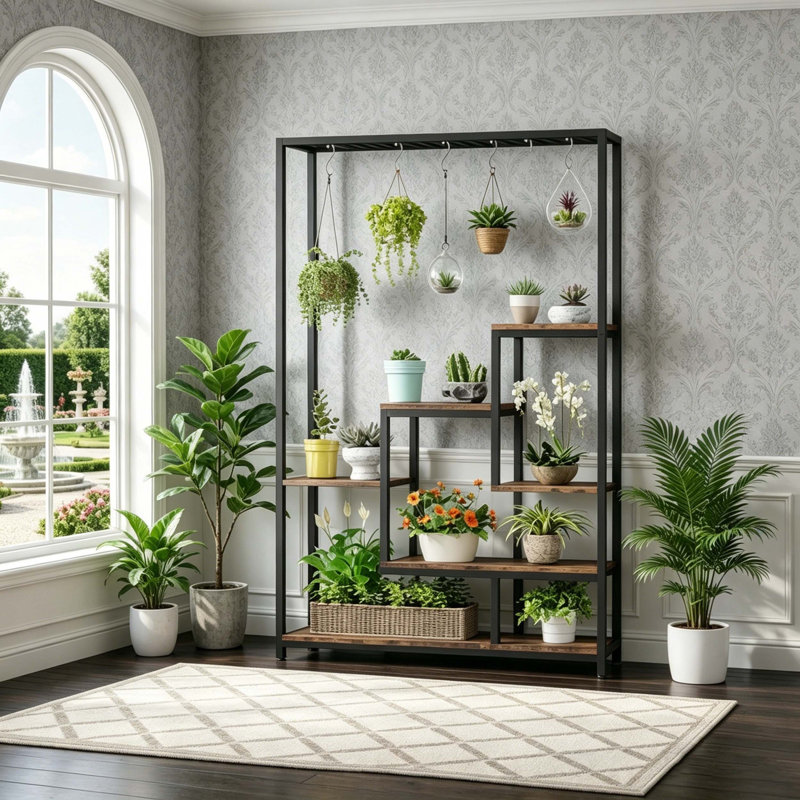 Grande tablette à bonsaï avec crochets de rangement suspendus