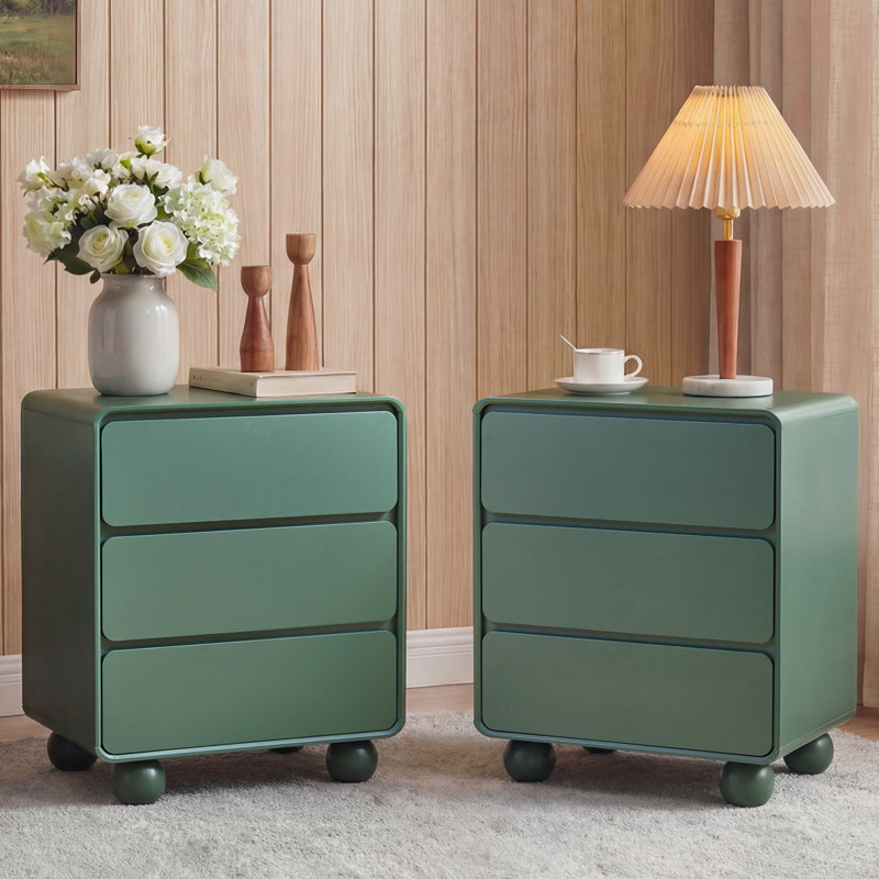 23.6''W 3-Drawer Nightstand, Green