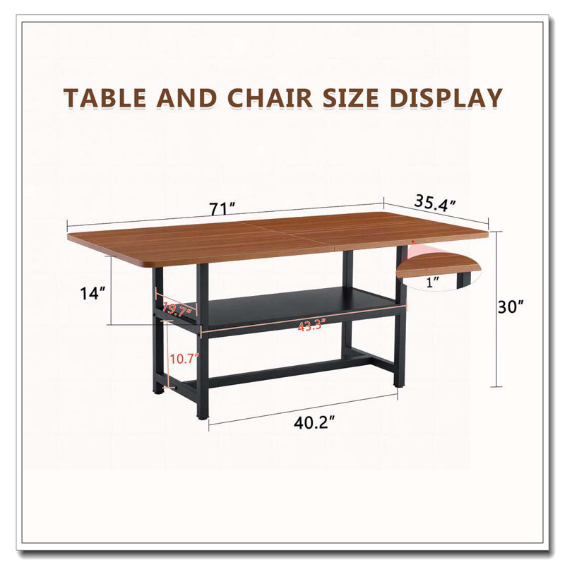 71"Long Dining Table With Shelf Storage, Walnut