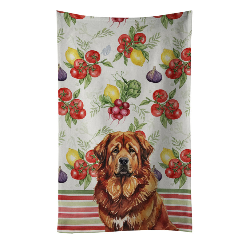 Red Gold Tibetan Mastiff Vegetables Kitchen Towel, Red Gold Tibetan Mastiff