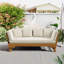 Canapé d'extérieur d'extérieur pour lit de jour, canapé 3 places avec accoudoirs pliables et 4 coussins de dossier, coussin amovible en teck et structure en bois d'acacia beige
