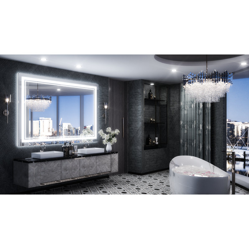 Adorna Frameless LED 3 Color Dimmable Lighting Bathroom Vanity Mirror, Memory Function, Anti-fog, 48" x 36"