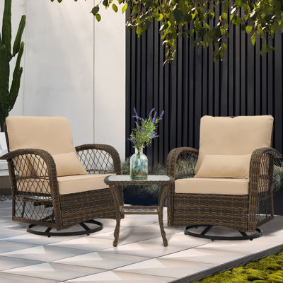 3 Piece Outdoor Wicker Rattan Swivel Patio Chairs,Rocking Seating Group With Cushions -  Winston Porter, 895B81A7856C4B02852029760CF70E08