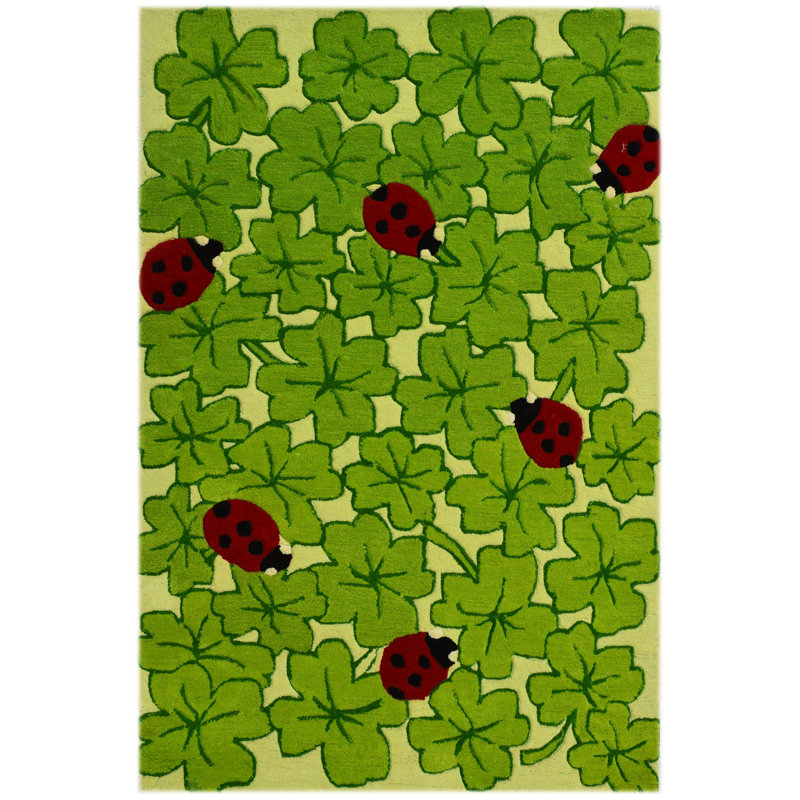 Kids Ladybug Floral Wool Area Rug, Rectangle 170 x 240cm