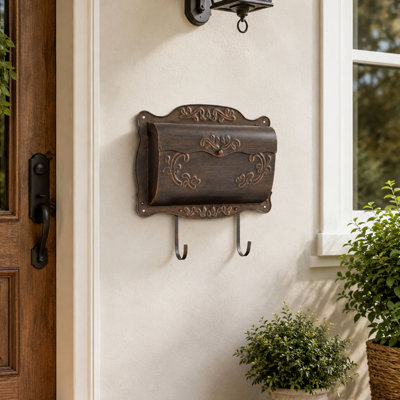 Wall Mount Mailbox with Newspaper Holder, Decorative Metal Letter Box