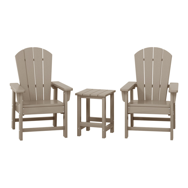 Laguna Kids Outdoor Poly Adirondack Chair With Side Table 3-Piece Set, Weathered Wood