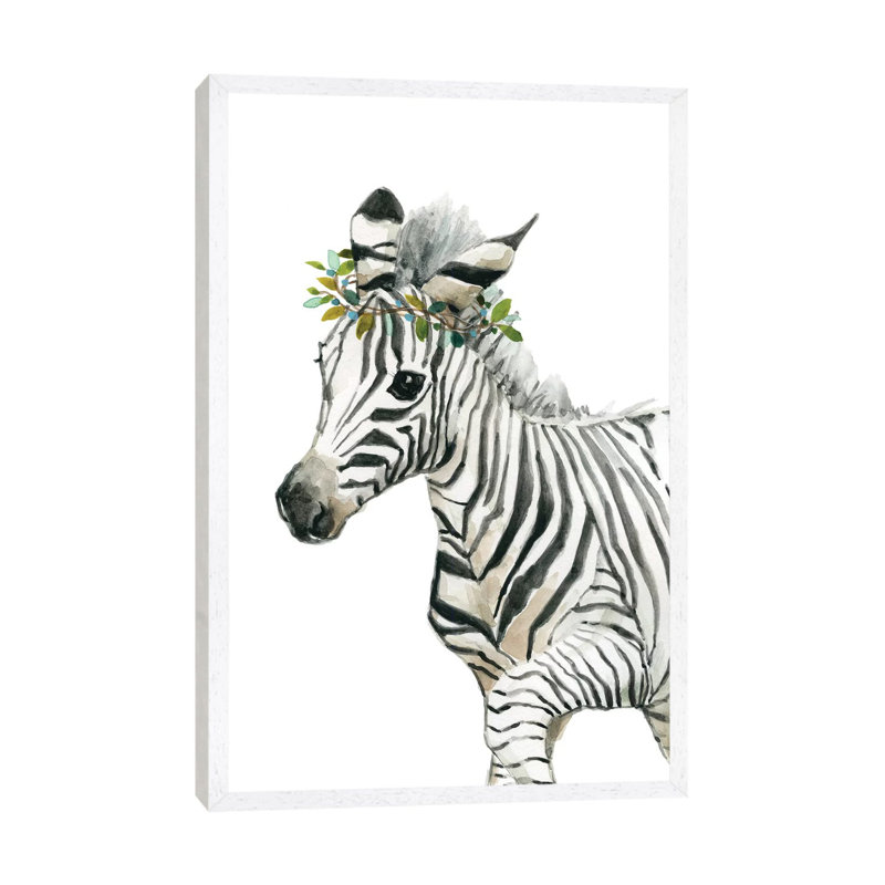 Savannah Zebra by Carol Robinson - Painting on Canvas, 66.04 cm H x 45.72 cm W, White Framed