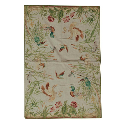 Tapis beige / vert noué à la main de haute qualité