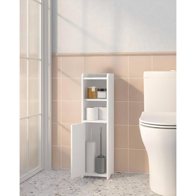 Bathroom Storage Cabinet, Small Corner Floor Cabinet With Doors & Adjustable Shelf, Narrow Toilet Paper Cabinet, Bathroom Organizer For Small Spaces, White