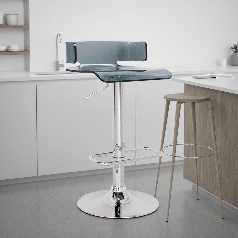 Tabouret de comptoir pivotant à 360 ° - Acrylique lisse, base chromée, réglable en hauteur?, Gris