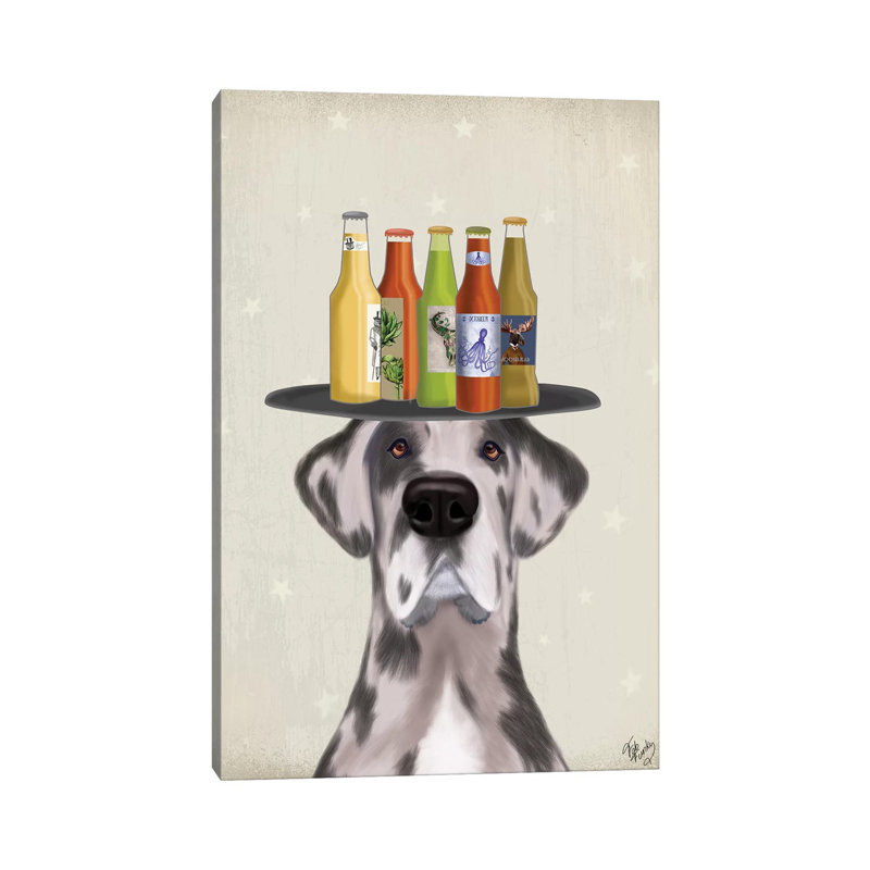 Great Dane Harlequin Beer Lover by Fab Funky - Wrapped Canvas Gallery-Wrapped Canvas Giclée, 20.32 cm H x 30.48 cm W