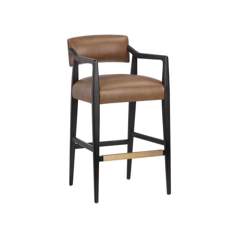 Upholstered Stool, Bar Stool (31.50" Seat Height), Light Gray Leather