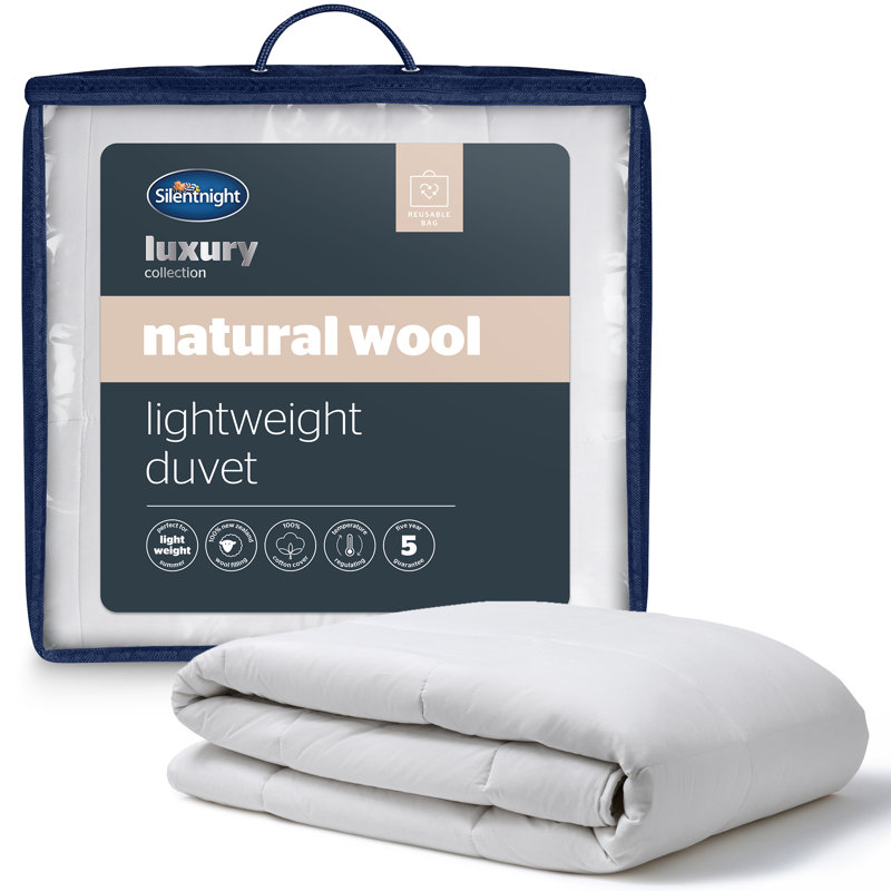 Silentnight Luxury Natural Wool Lightweight Duvet Temperature Regulating with Pure Cotton Cover, Kingsize