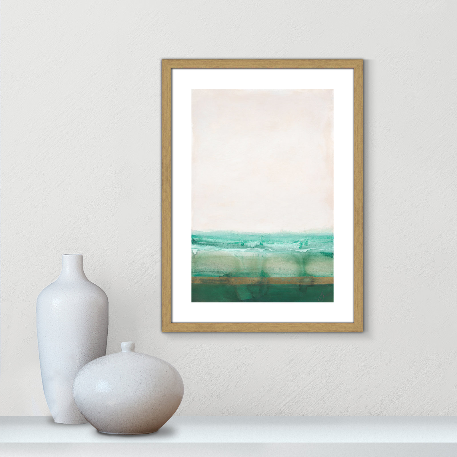 Franke "Emerald Shores" Print by Filippo Ioco, 23" H x 17" W x 0.75" D, Beige Wood Framed Paper