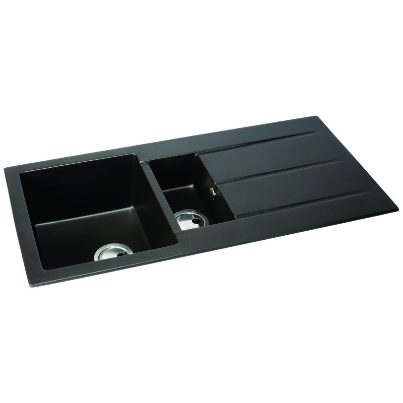Abode Designs Zero 500mm W Double Bowl Granite Kitchen Sink, Black