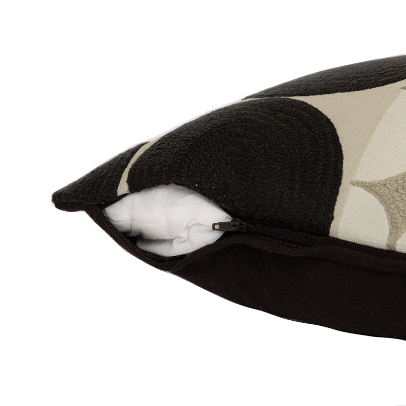 Housse de coussin en coton à motif géométrique, Housse de coussin seulement - sans coussin, 24 po x 24 po, Noir / Beige