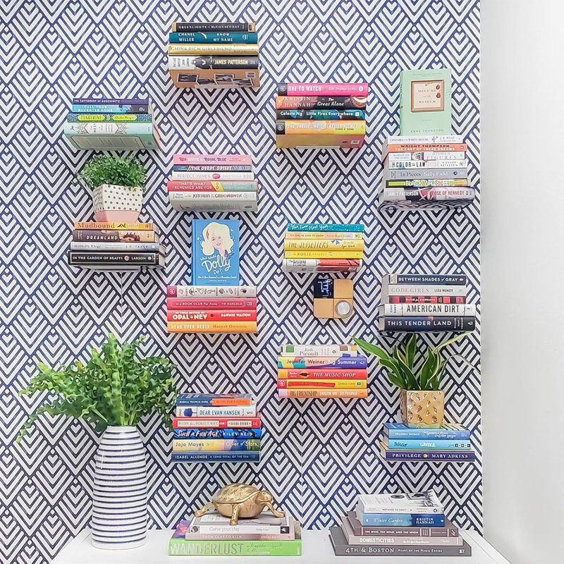 Invisible Floating Metal Hidden Bookshelves Wall Mounted Storage Set of 2