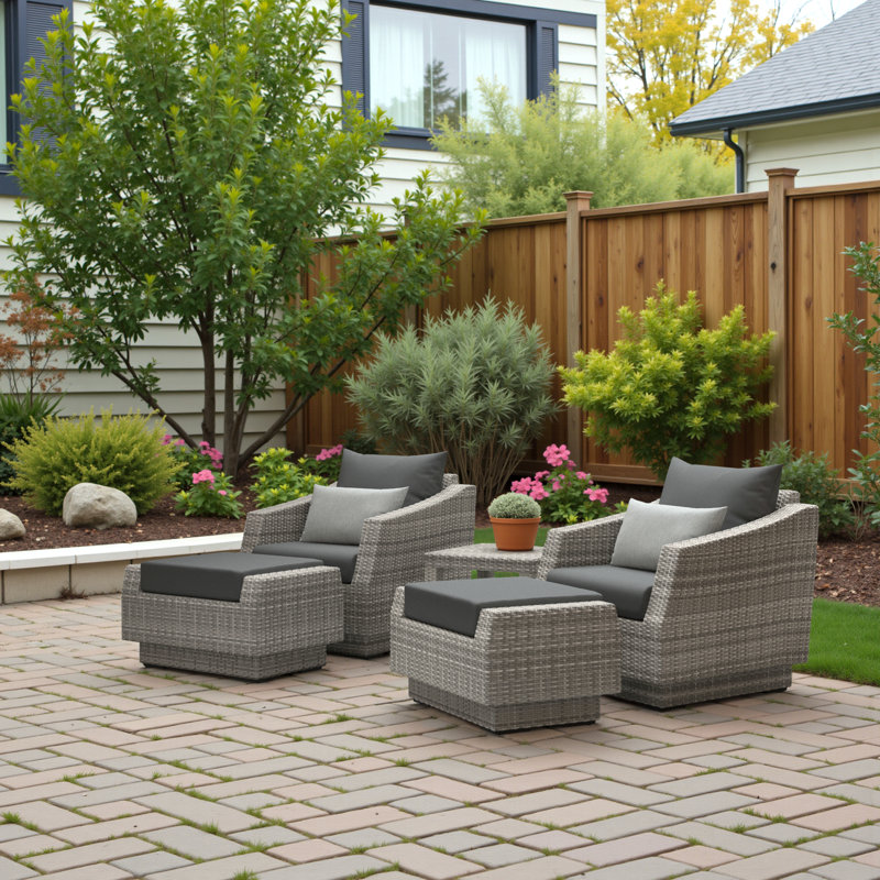 Fionnula 5-Piece Rattan Conversation Set With Sunbrella Cushion Covers, Charcoal Grey Sunbrella®