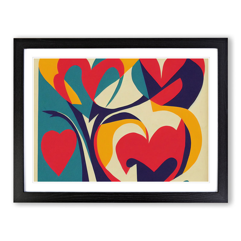 Abstract Art Love Heart Vol.1 - Single Picture Frame Print, 46cm H x 64cm W x 2cm D, Black