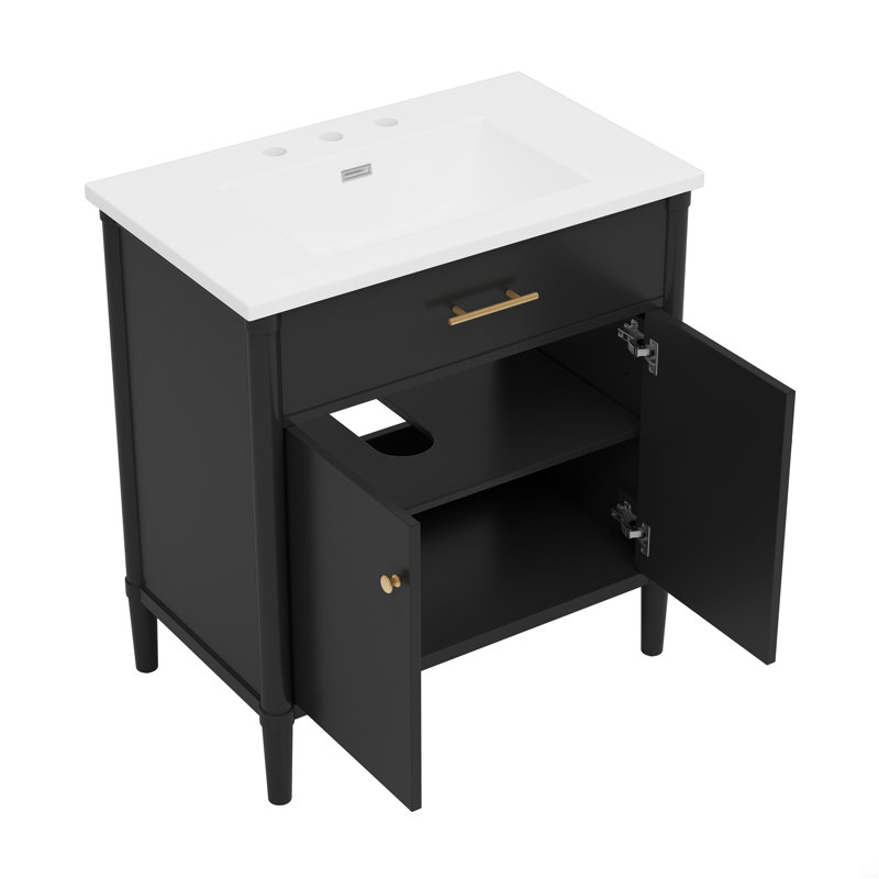 Dalke Bathroom Vanity With Sink, Bathroom Cabinet With Soft Close Doors And Adjustable Shelf, Curved Profile Design, Rubber Wood Legs