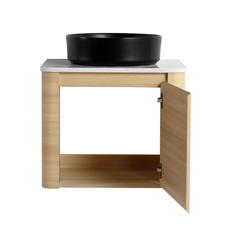 Meuble-lavabo mural de 24 po avec lavabo d'art en céramique, porte à fermeture en douceur et contreplaqué durable pour les salles de bain modernes