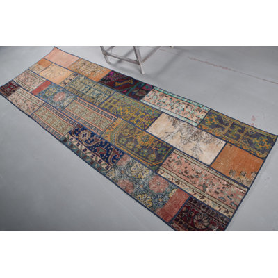 Anatolian Green Patchwork Runner Rug Ideal for Outdoor Hallway and Home Decor 9229