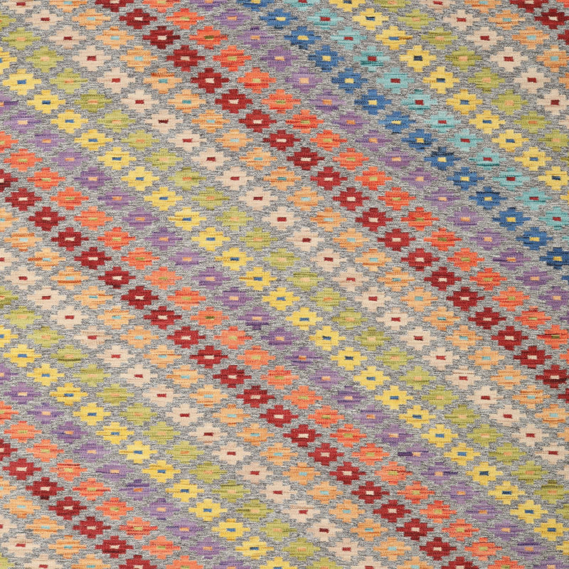 Tapis contemporain rouge / jaune / gris, Carré 8 pi