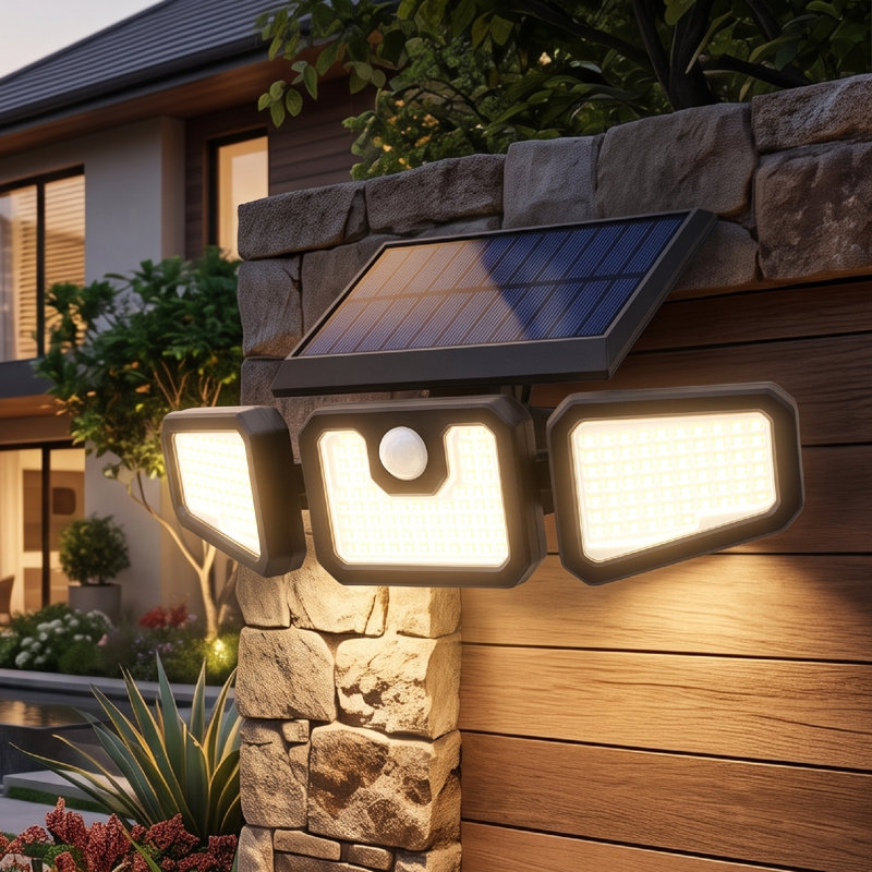 Solar Powered Outdoor Security Lights with Motion Sensor, Foldable IP65 Waterproof 210Leds Security Light 3 Lighting Modes
