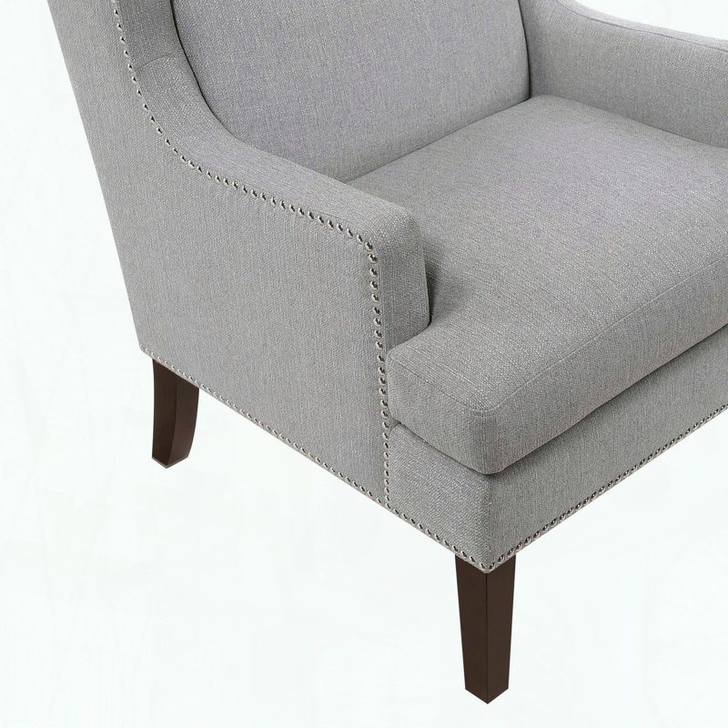 Chaise d'appoint à garniture cloutée, coussin en mousse et housse amovible, Gris