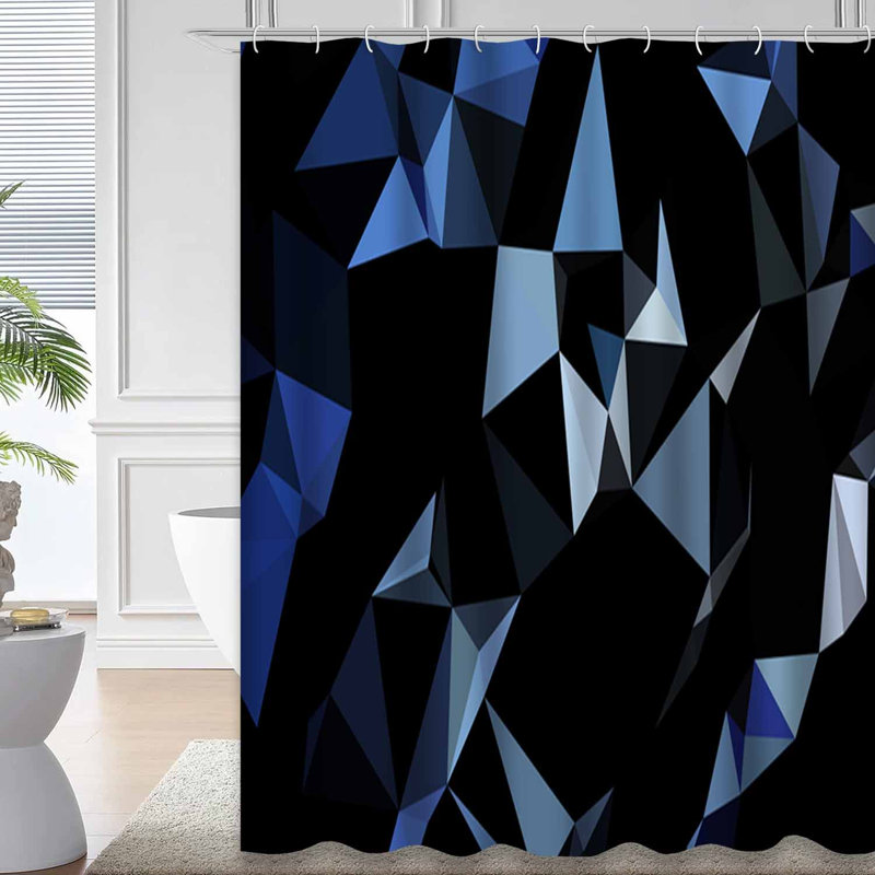 Rideau de douche hexagonal clair à motif géométrique triangulaire avec 12 crochets, L 72 po x l 78 po