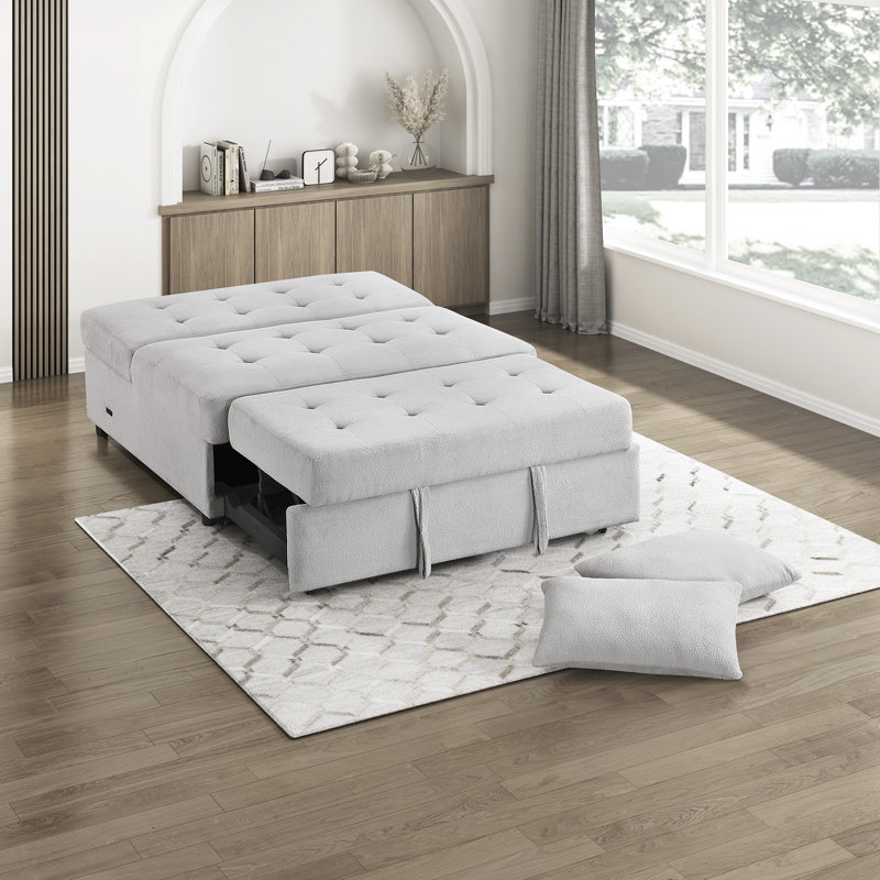  Dambrosio 48.5" Modern & Contemporary Sofa with Pull-Out Bed - Textured Upholstery Convertible Armless 2-Seater with Pull-out Bed and Charging Ports