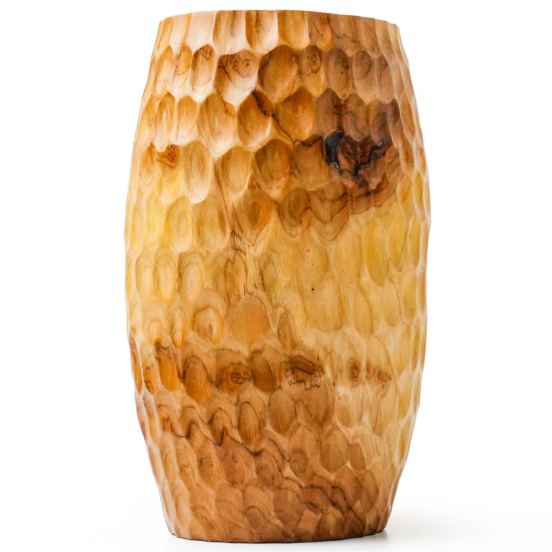 Cropsey Solid Teak Wood Vase Hand Crafted Honeycomb Decorative Centerpiece, 7" H x 7" W x 12" D