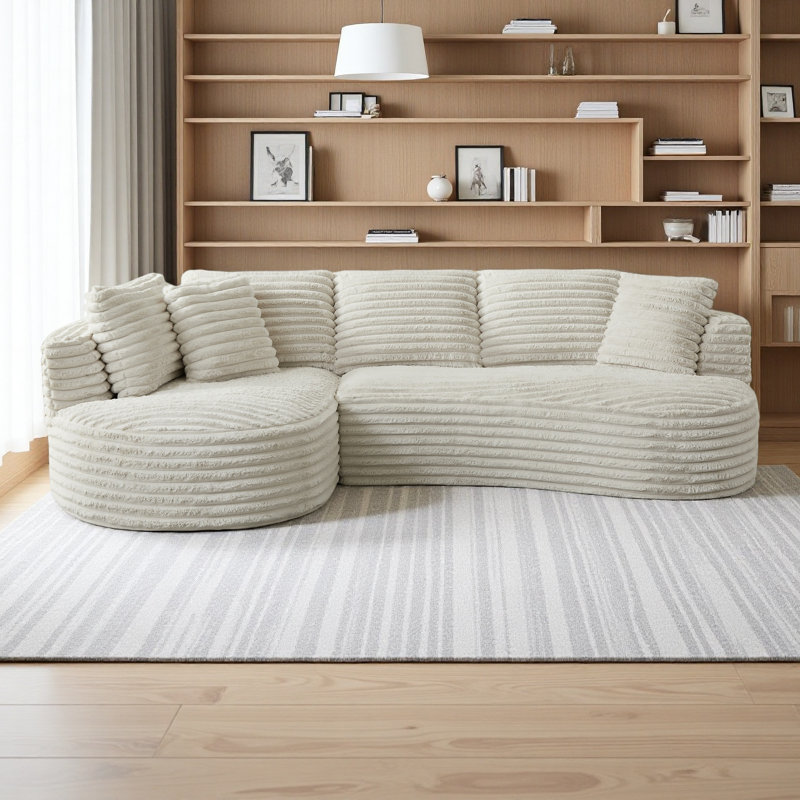 Canapé modulaire surdimensionné, Velours côtelé crème, Orienté à gauche (vu de face)