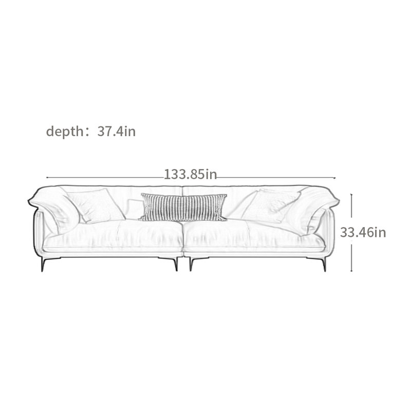 American minimalist sofa, 33.46" H x 133.85" W x 37.4" D, 5