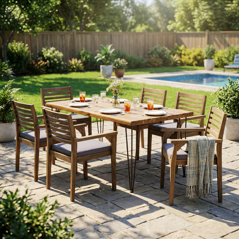 Ensemble de salle à manger 7 pièces pour patio, 6 chaises modernes et 1 grande table, Grey