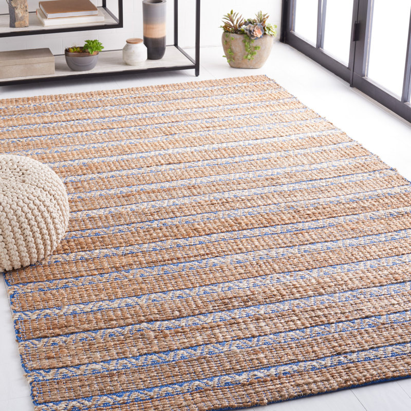 Roanne Natural Fiber Flat Weave Jute/Cotton Geometric Rug in Blue/Natural, Rectangle 9' x 12'