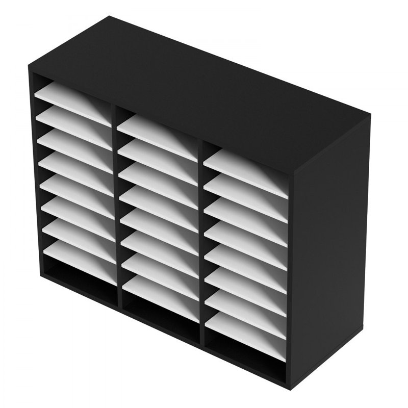 27 Compartments Wood Literature Organizer, Adjustable Shelves, Medium Density Fiberboard Mail Center, Office Home School Storage for Files, Documents, Papers, Magazines, Black+White