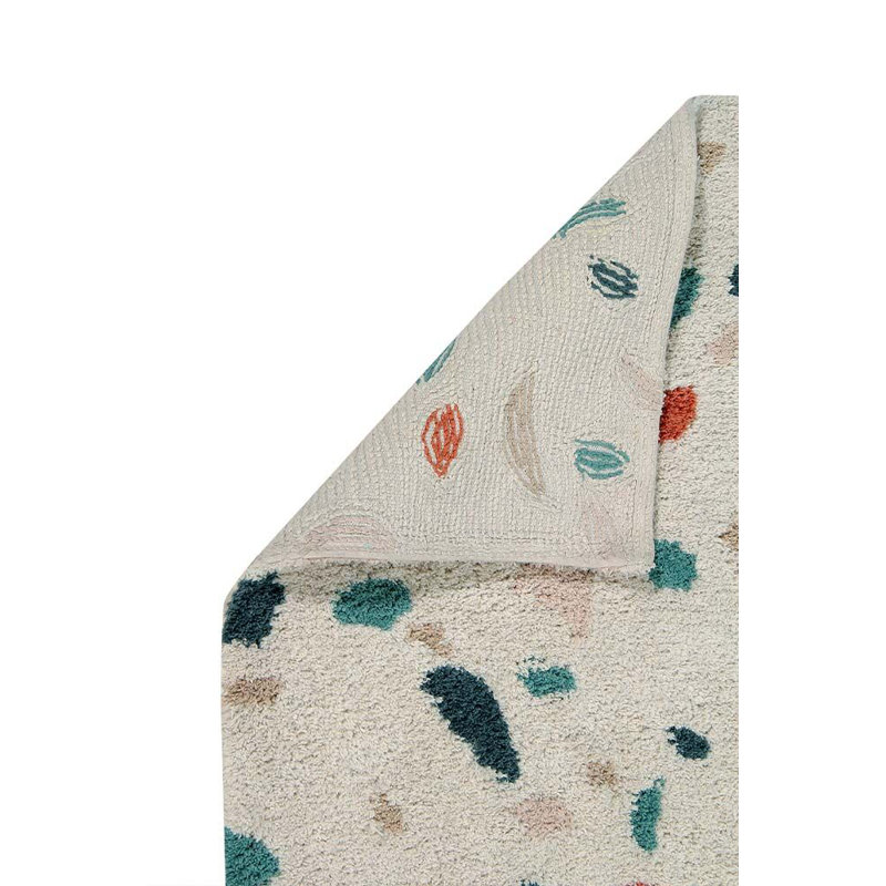 Terrazzo Cotton Abstract Area Rug in White/Red/Blue/Beige