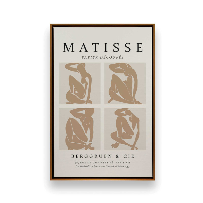 Nus Brun Matisse, affiche d'art, H 30,75 po x l 20,75 po x P 1,75 po, Cadre flottant or poli