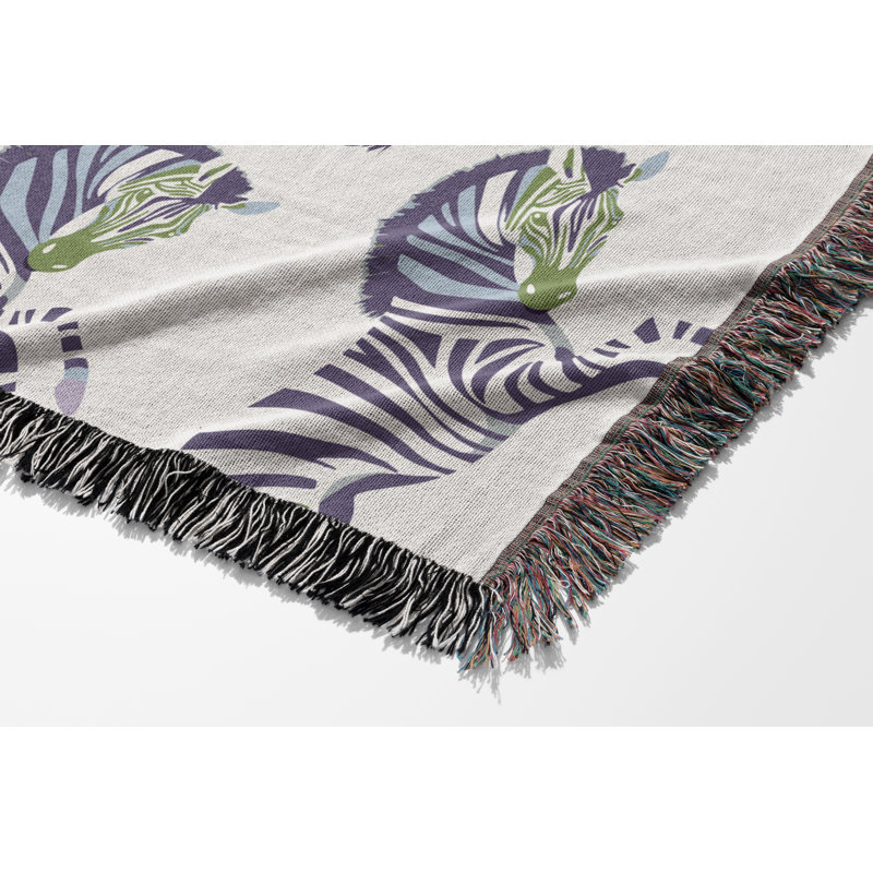 Jeté en mélange de coton Ciro Zebra, L 70 po x l 50 po, Pervenche / blanc cassé