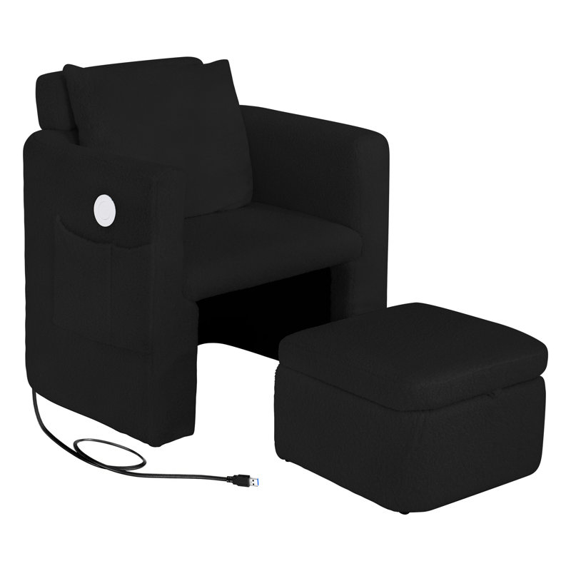 Fauteuil d'appoint Barrel avec repose-pieds de rangement, Noir