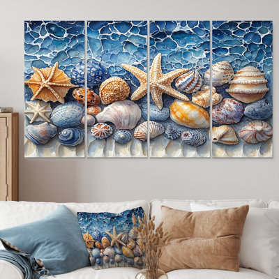 Coastal Seashells In Blue And White Tones I - Seashells Canvas Art Set