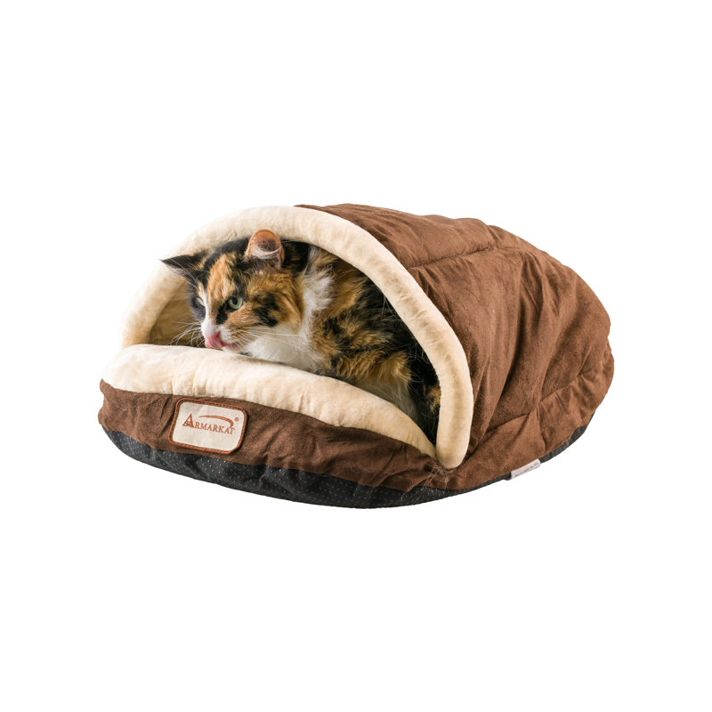 Small Mocha and Beige Faux Suede Pet Bed