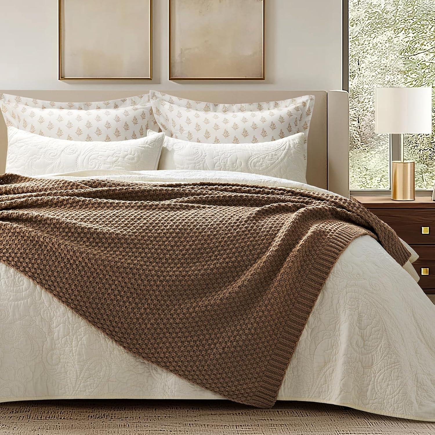 Chunky Chenille Weighted Throw Blanket, 60" L x 50" W, Camel Brown