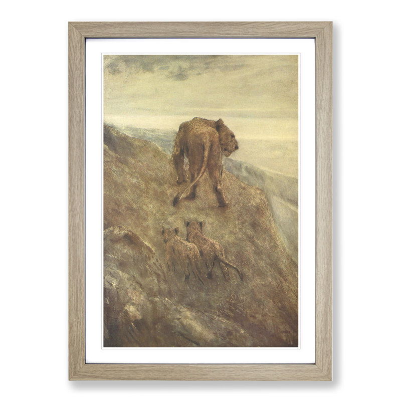 Lion and Cubs by John Macallan Swan - Picture Frame Painting, 48cm H x 36cm W x 2cm D, Oak Framed