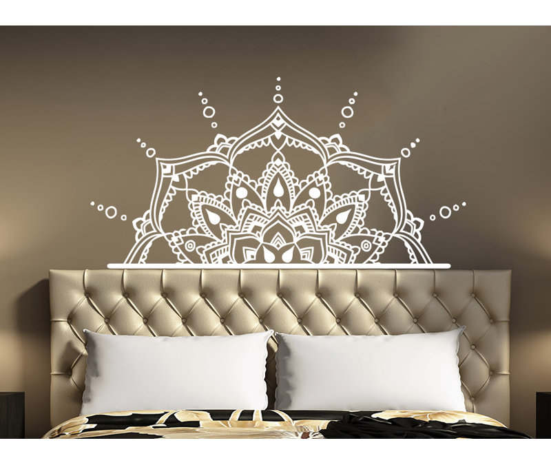 Décalcomanie murale en vinyle demi mandala chambre Ellenberger, Blanc