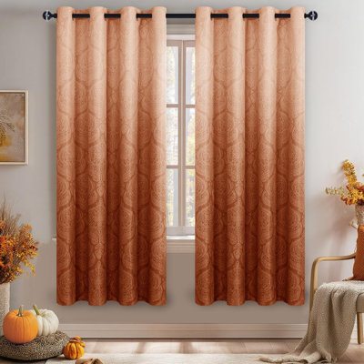 2 Panels Ombre Blackout Curtains for Bedroom - Damask Patterned Thermal Insulated Grommet Curtains, Gradient Window Curtain Panels for Living Room Decoration