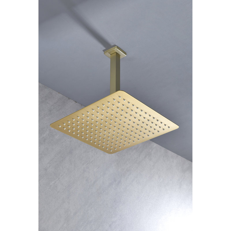 Brushed Gold Shower Head For Bathroom - Stainless Steel 12x12 In High Rain Water Saving With Self-cleaning Feature Fashion Rainfall Option