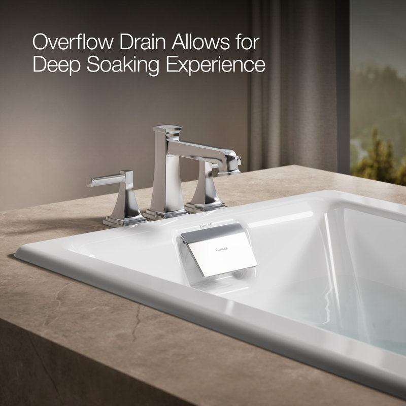 Tea-for-Two 60" x 32" Drop In Whirlpool Porcelain Enameled Cast Iron Bathtub with Heater, White, Polished Chrome